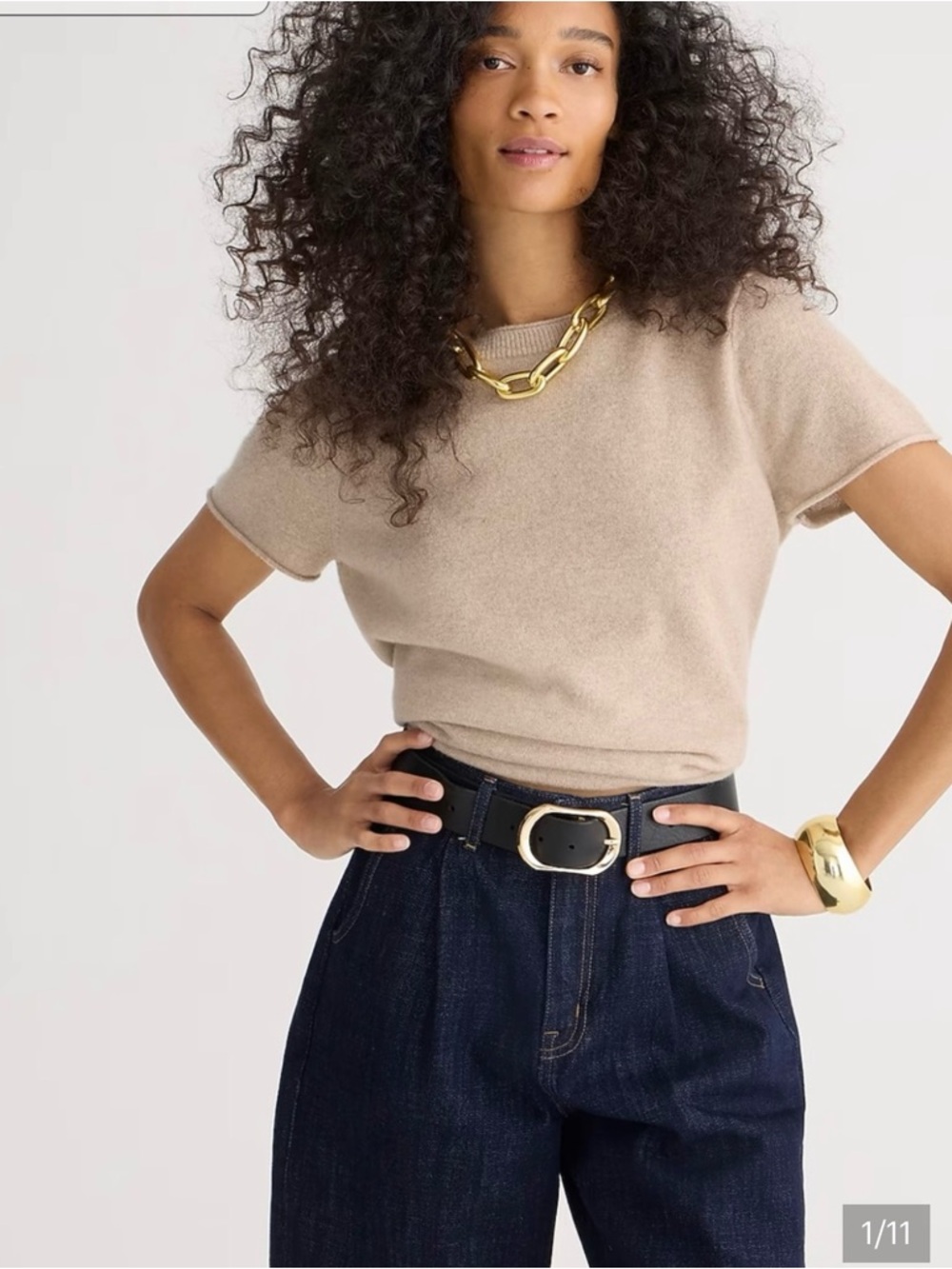 J. Crew Short Sleeve 100% Cashmere Crewneck Tee in Heathered Stone Medium